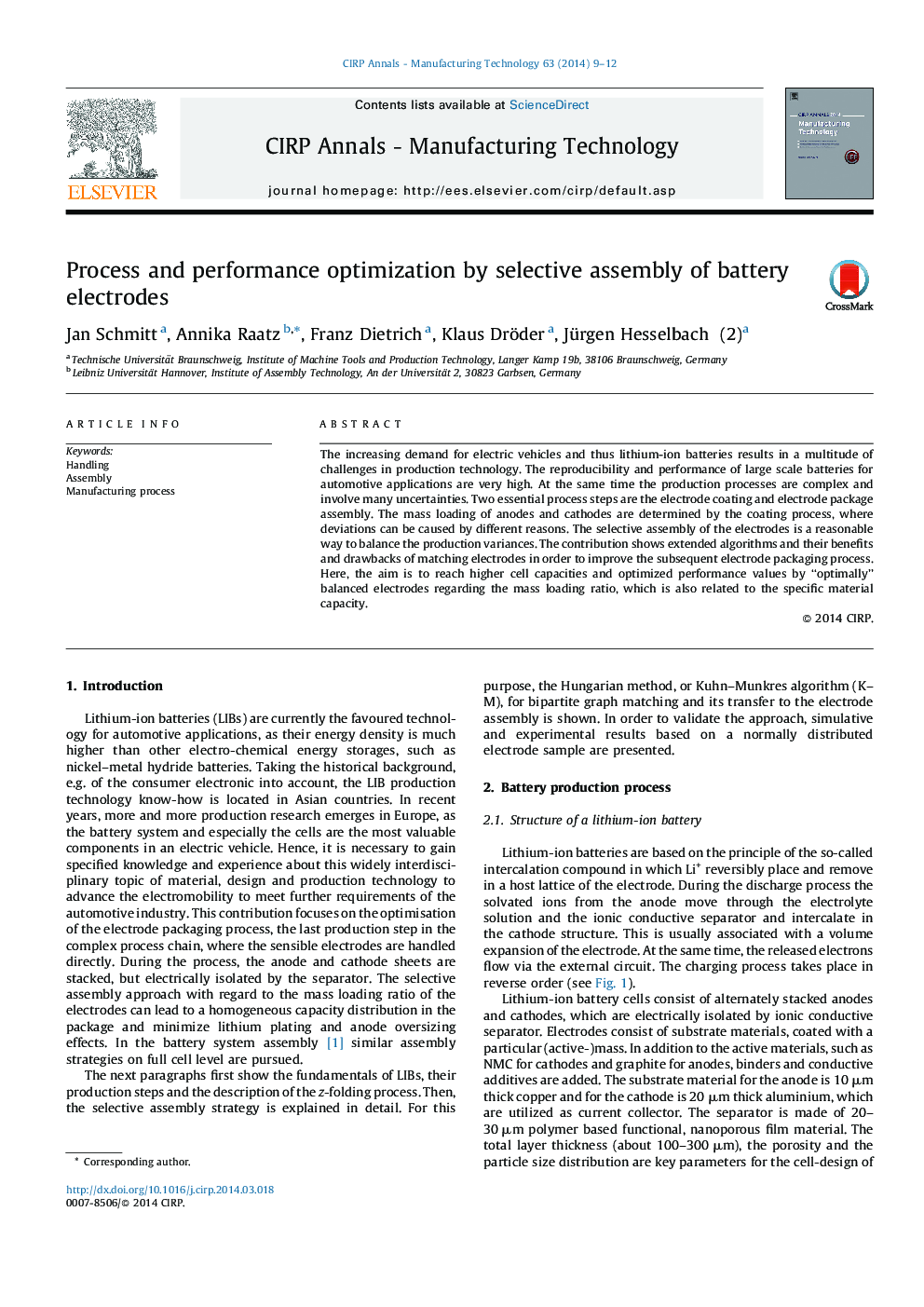 Process and performance optimization by selective assembly of battery electrodes