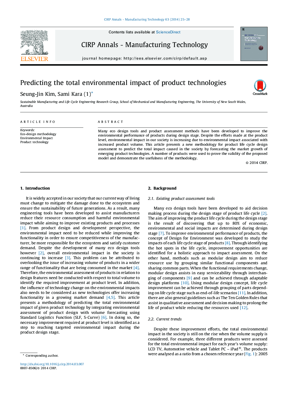 Predicting the total environmental impact of product technologies