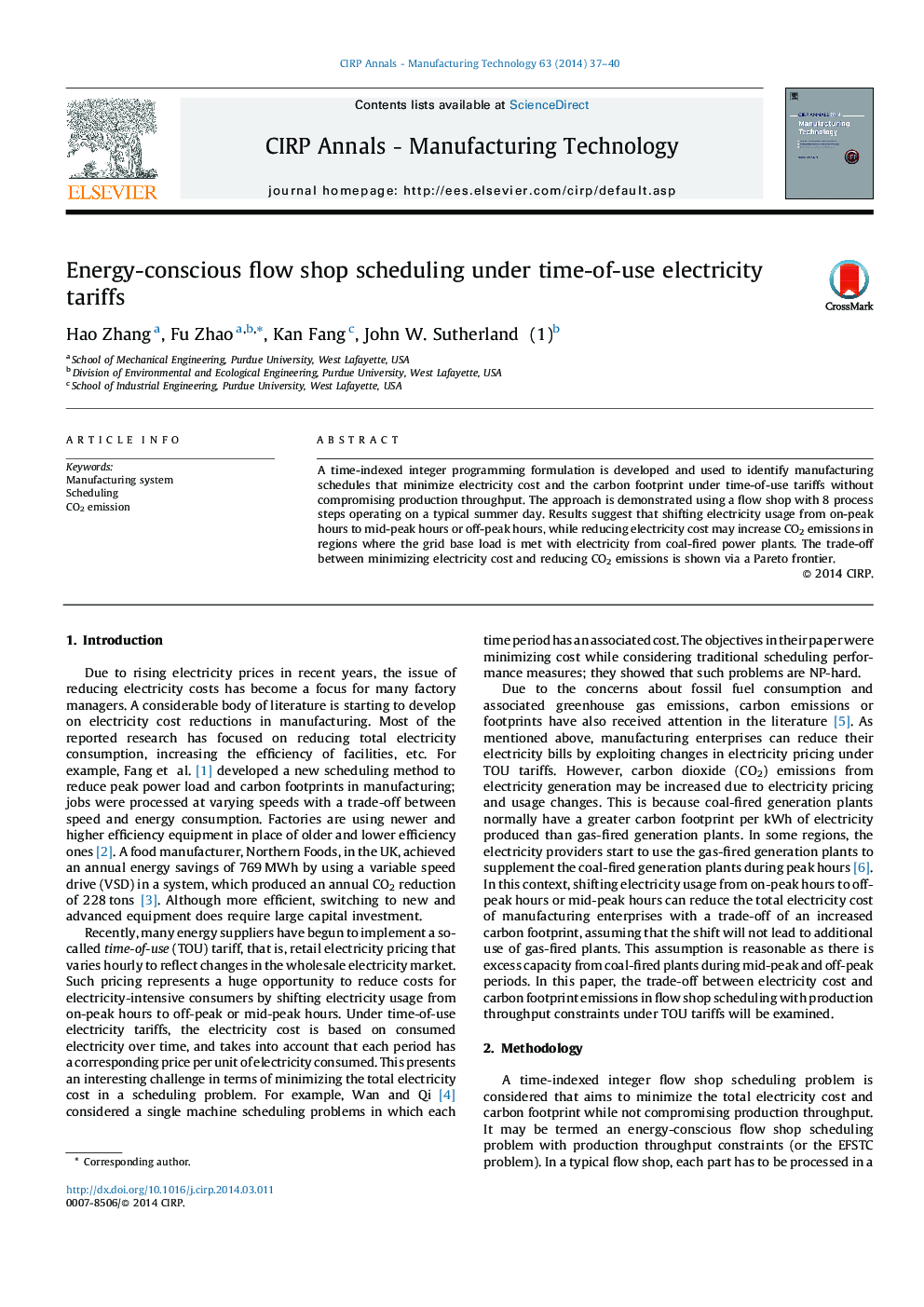 Energy-conscious flow shop scheduling under time-of-use electricity tariffs