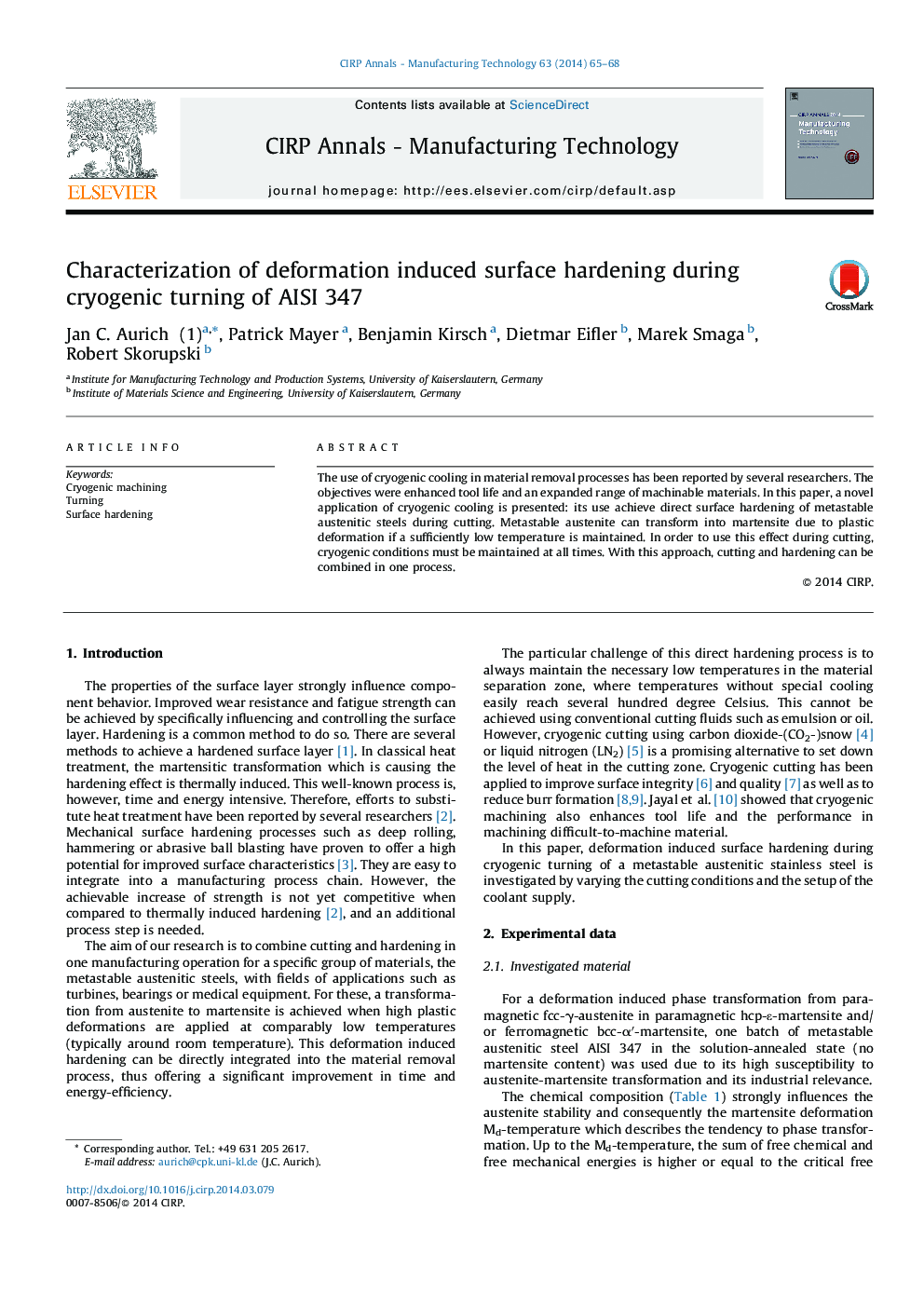 Characterization of deformation induced surface hardening during cryogenic turning of AISI 347