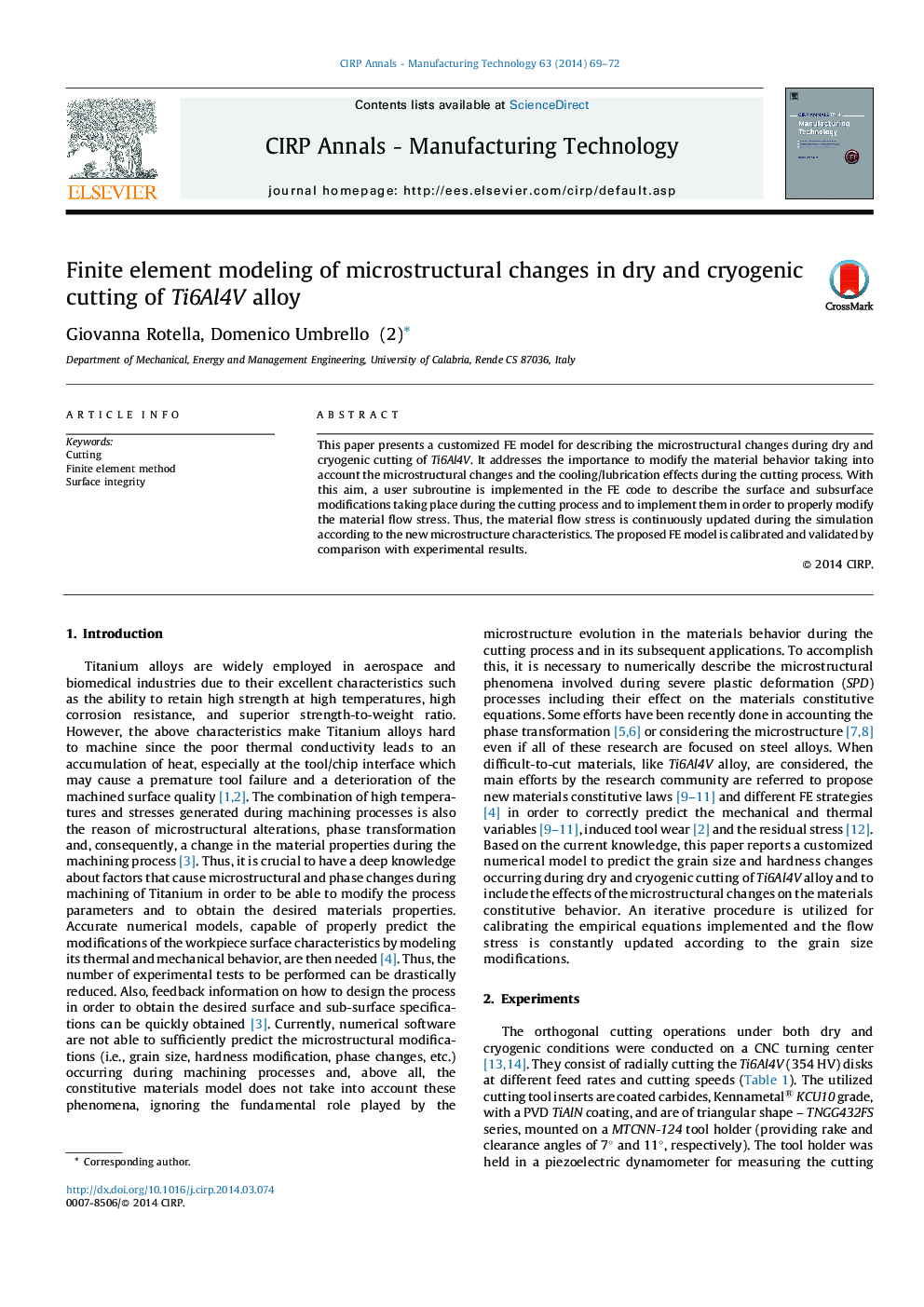 Finite element modeling of microstructural changes in dry and cryogenic cutting of Ti6Al4V alloy