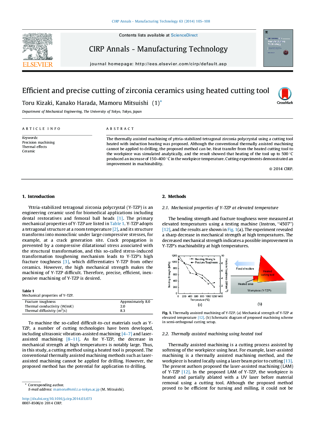 Efficient and precise cutting of zirconia ceramics using heated cutting tool