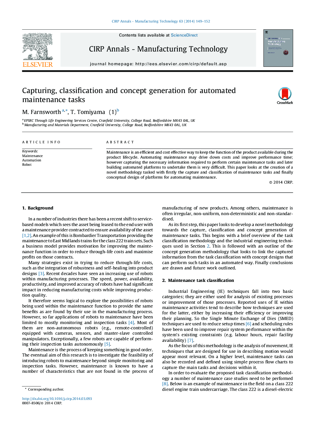 Capturing, classification and concept generation for automated maintenance tasks