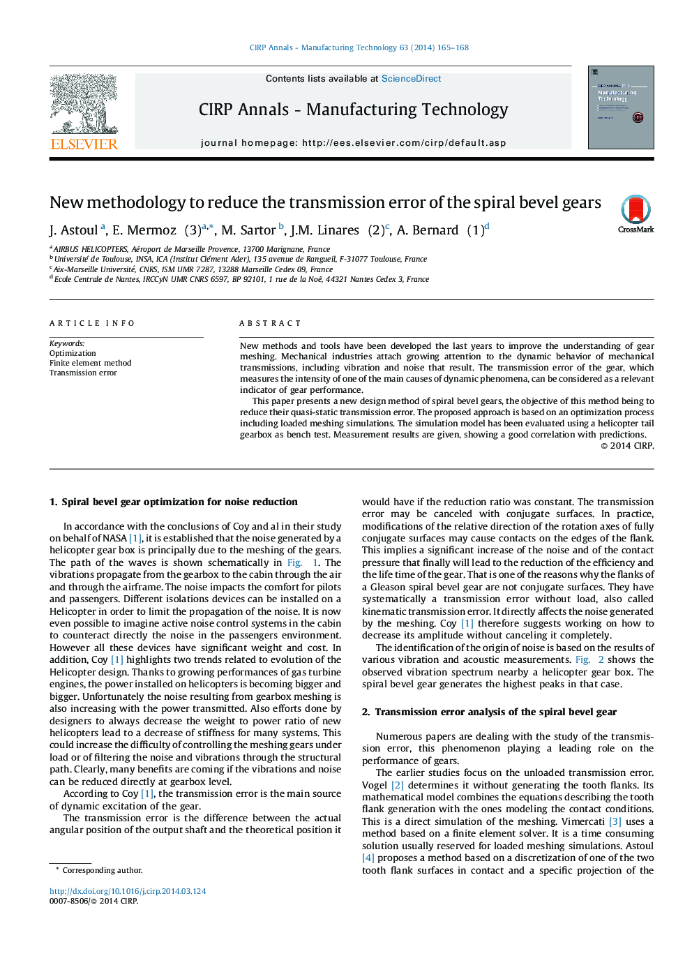 New methodology to reduce the transmission error of the spiral bevel gears