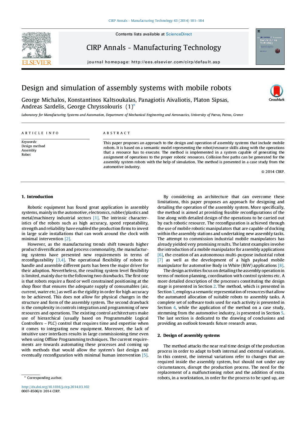 Design and simulation of assembly systems with mobile robots