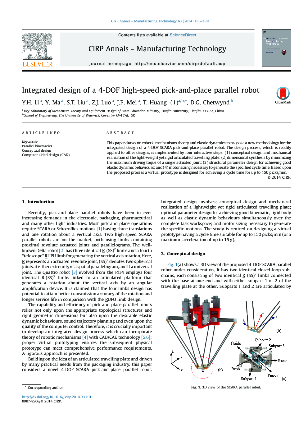 Integrated design of a 4-DOF high-speed pick-and-place parallel robot