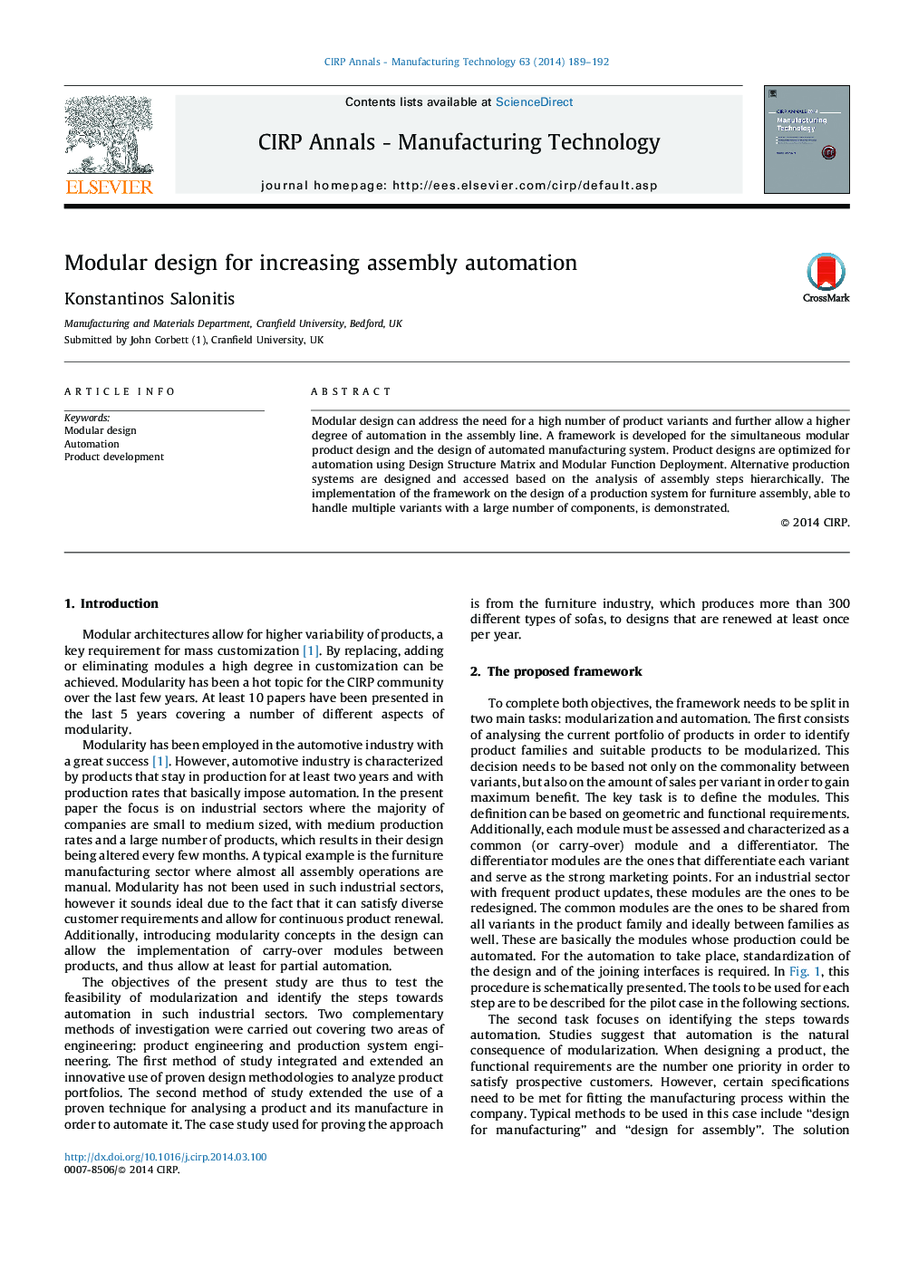 Modular design for increasing assembly automation