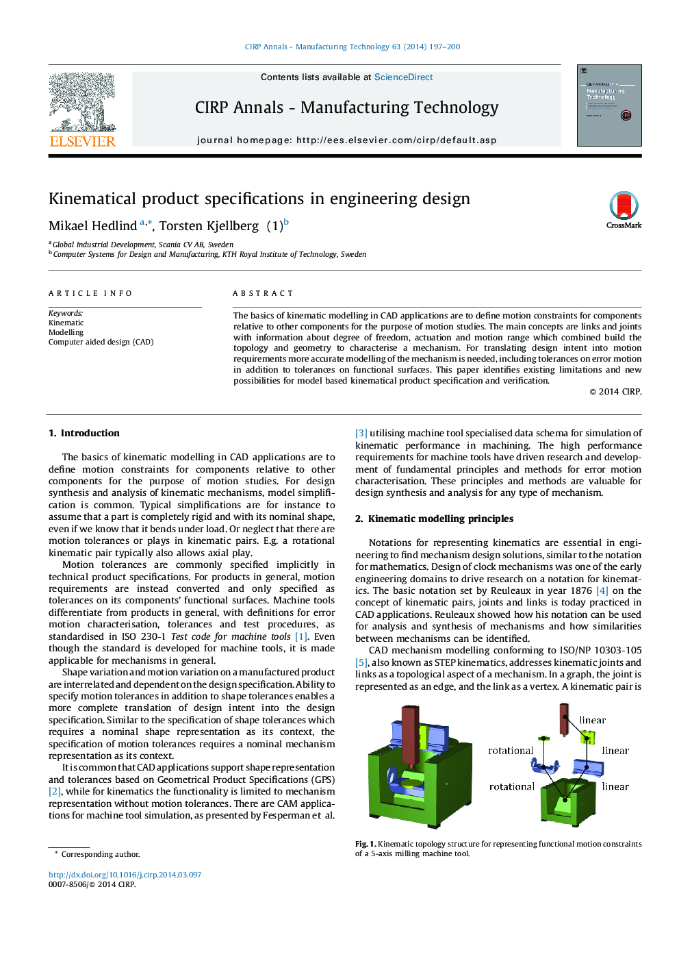 Kinematical product specifications in engineering design