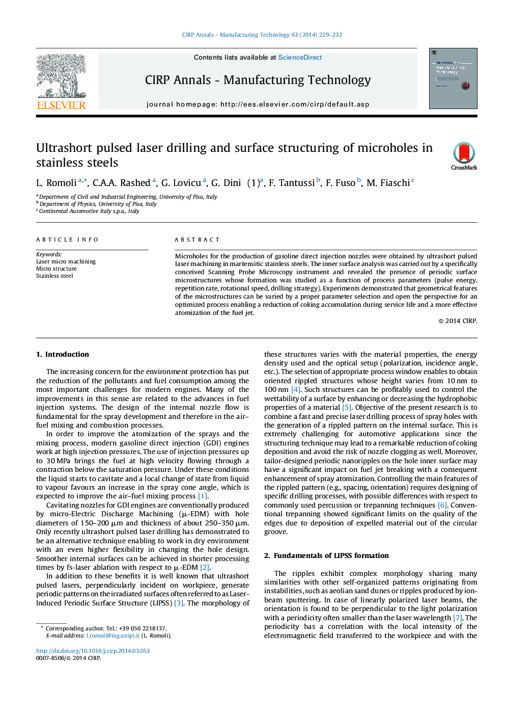 Ultrashort pulsed laser drilling and surface structuring of microholes in stainless steels