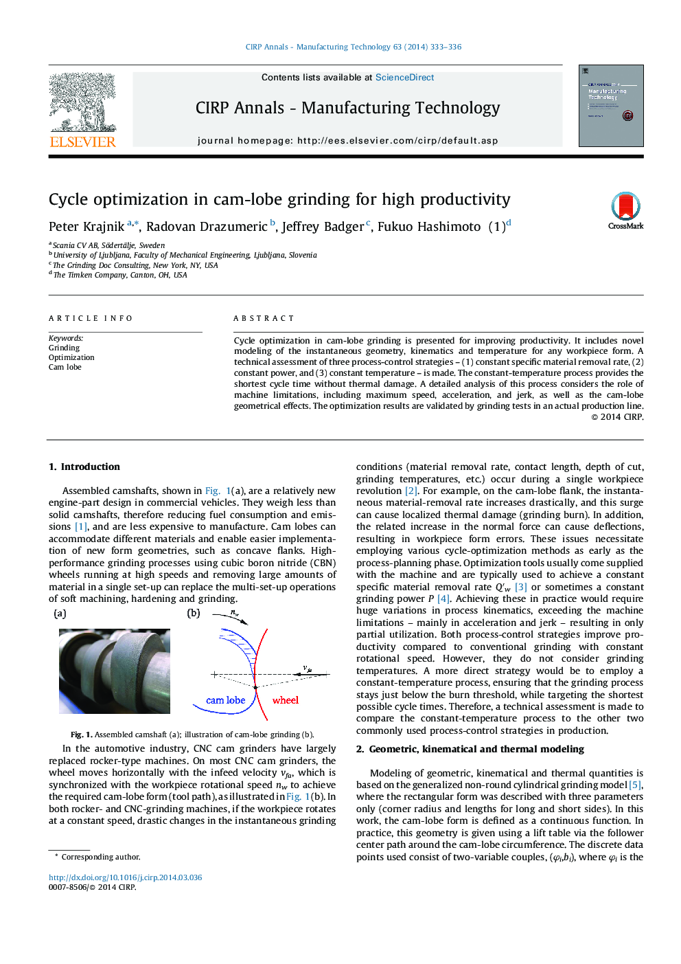 Cycle optimization in cam-lobe grinding for high productivity