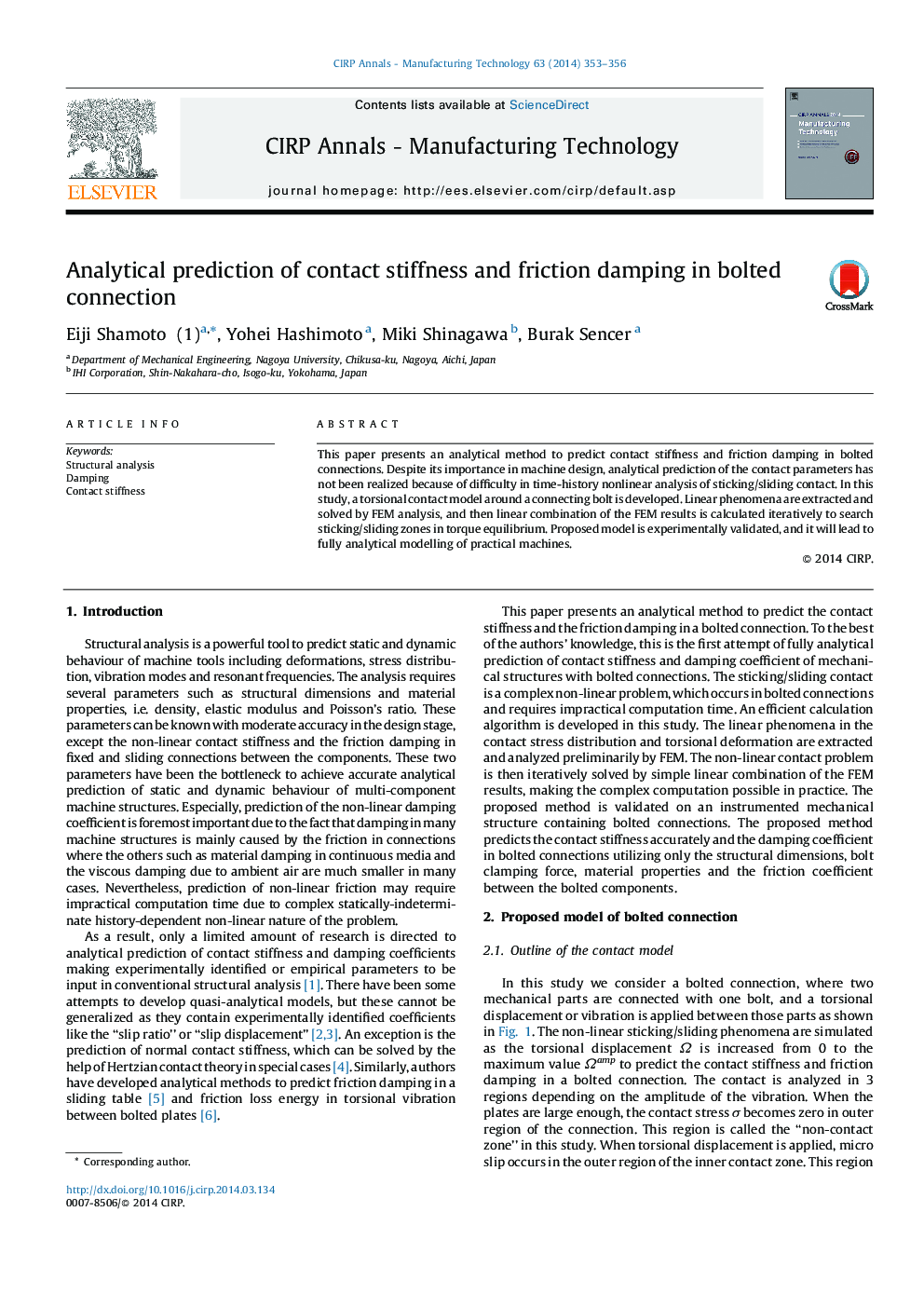 Analytical prediction of contact stiffness and friction damping in bolted connection