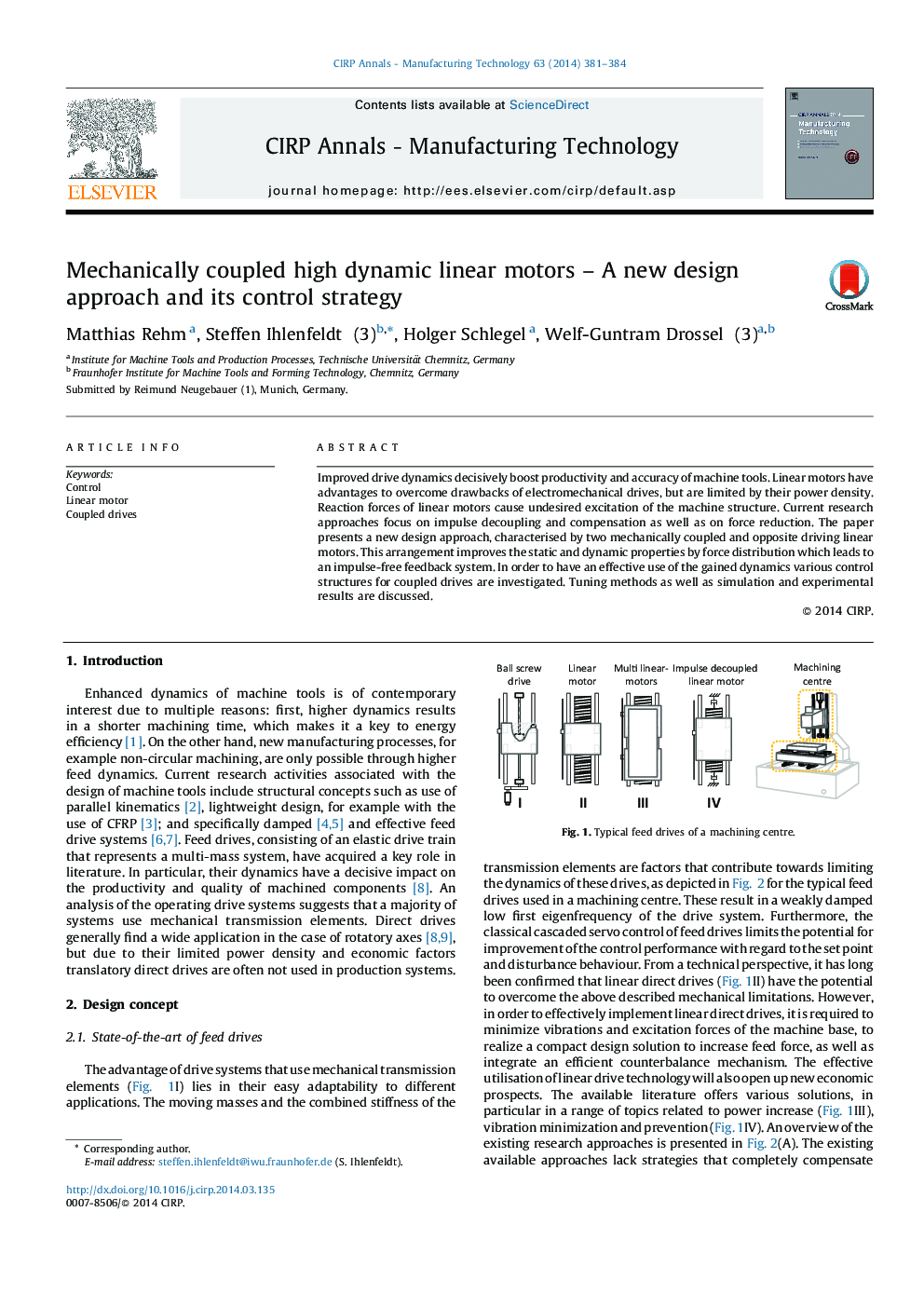 Mechanically coupled high dynamic linear motors – A new design approach and its control strategy