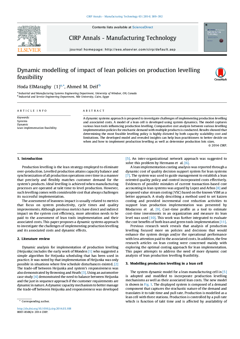 Dynamic modelling of impact of lean policies on production levelling feasibility