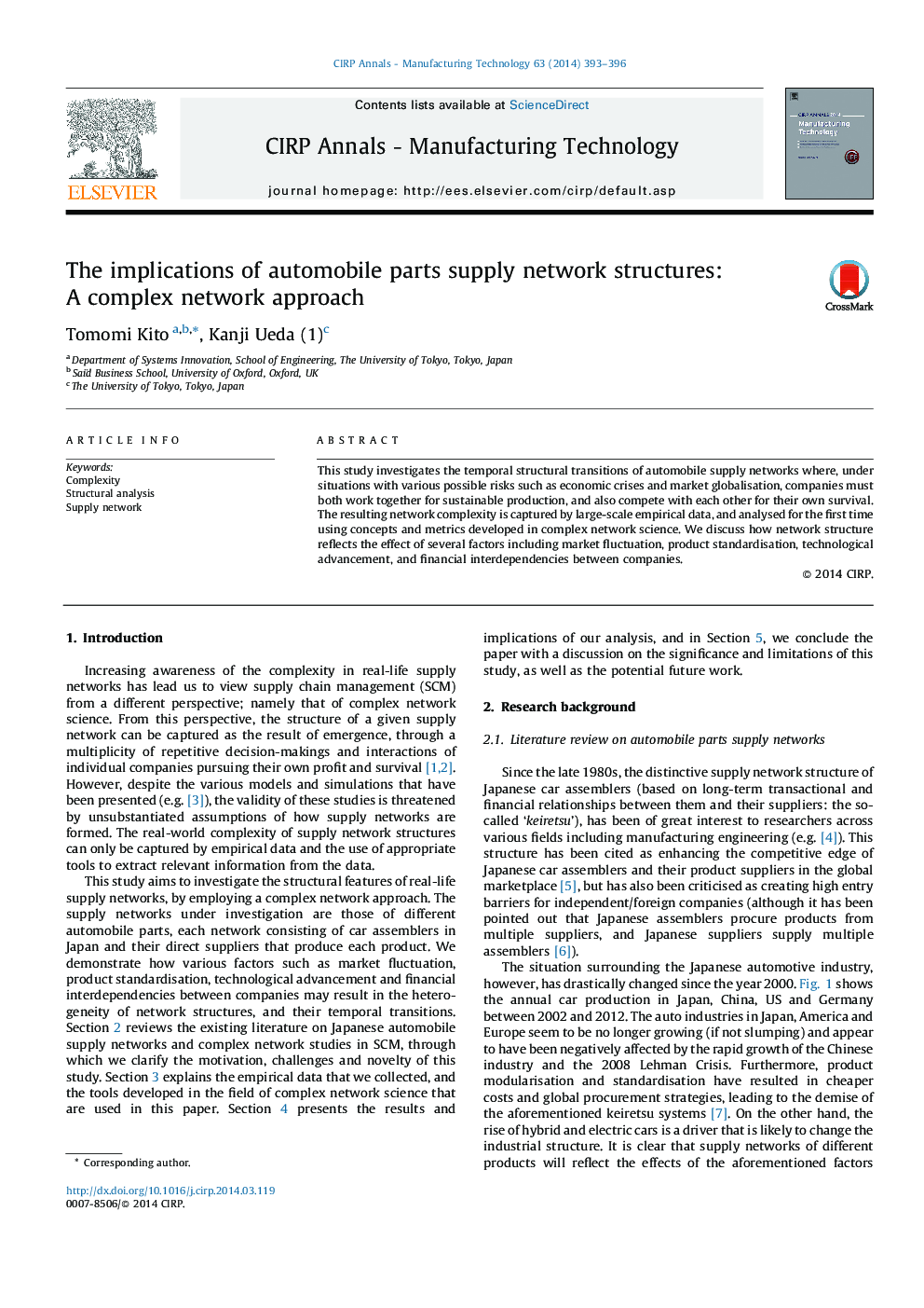 The implications of automobile parts supply network structures: A complex network approach