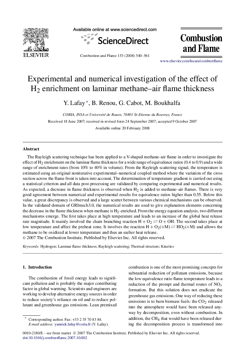 Experimental and numerical investigation of the effect of H2 enrichment on laminar methane–air flame thickness