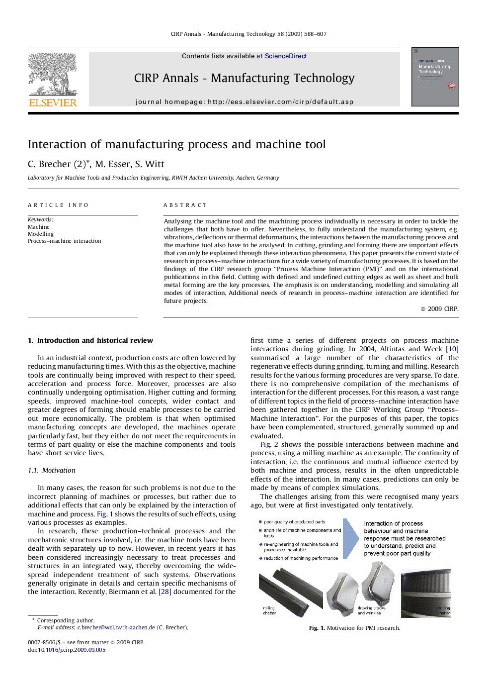 Interaction of manufacturing process and machine tool