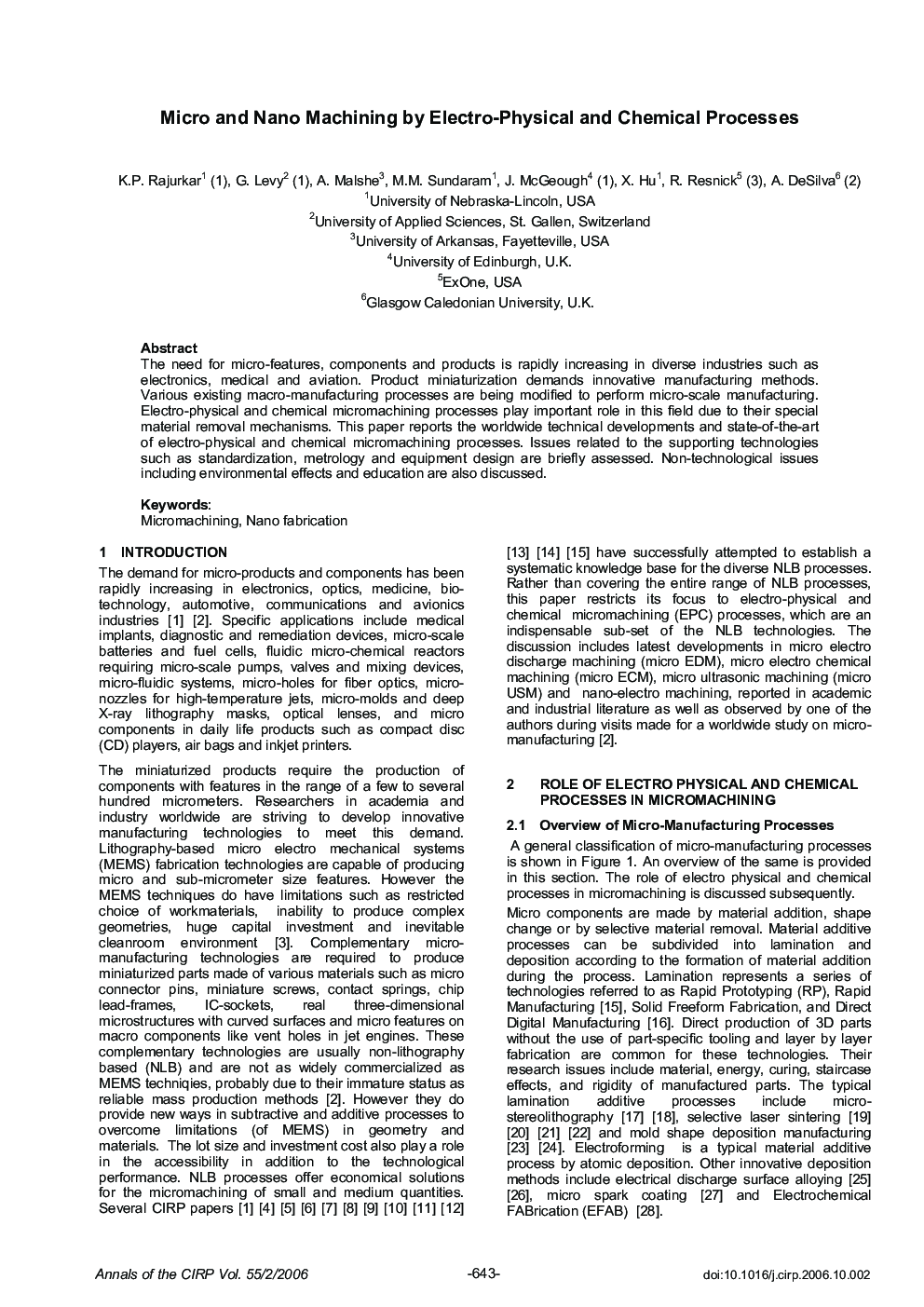 Micro and Nano Machining by Electro-Physical and Chemical Processes