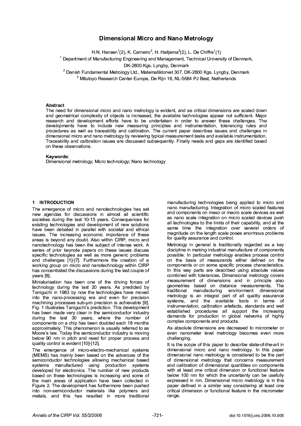 Dimensional Micro and Nano Metrology