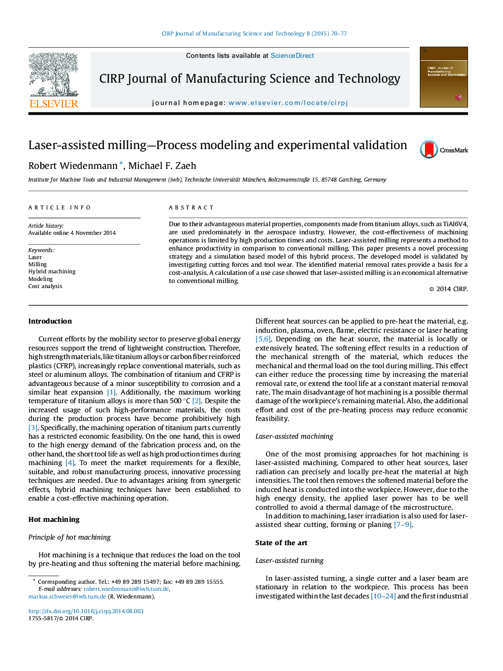 Laser-assisted milling—Process modeling and experimental validation