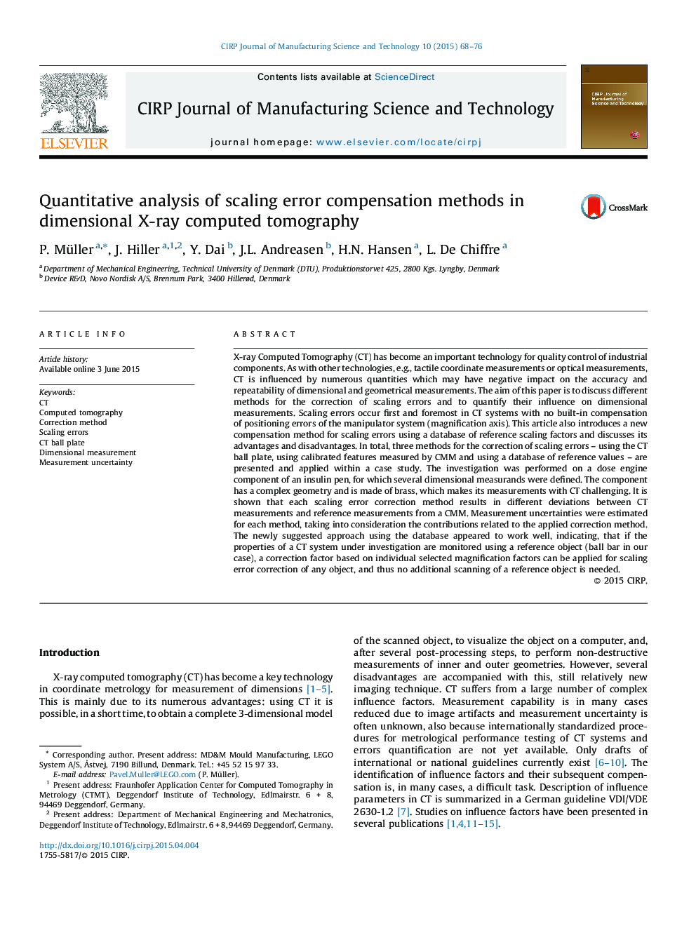 Quantitative analysis of scaling error compensation methods in dimensional X-ray computed tomography