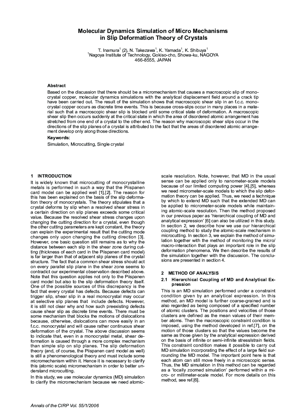 Molecular Dynamics Simulation of Micro Mechanisms in Slip Deformation Theory of Crystals