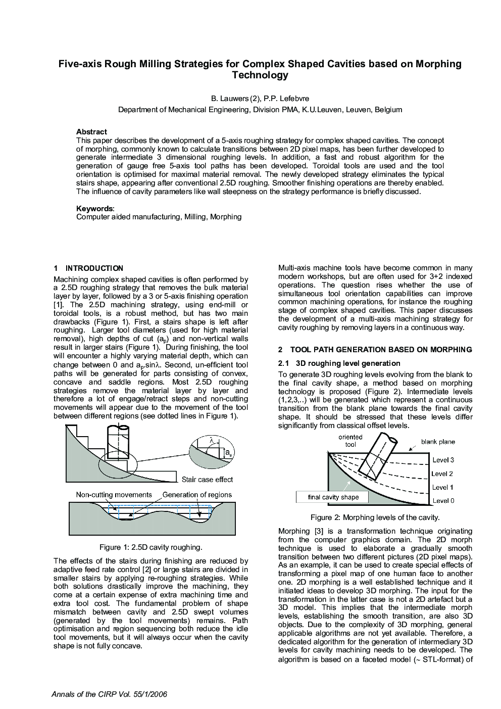 Five-axis Rough Milling Strategies for Complex Shaped Cavities based on Morphing Technology