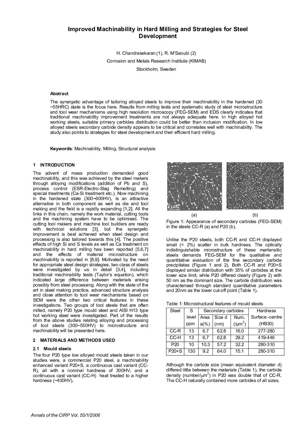 Improved Machinability in Hard Milling and Strategies for Steel Development