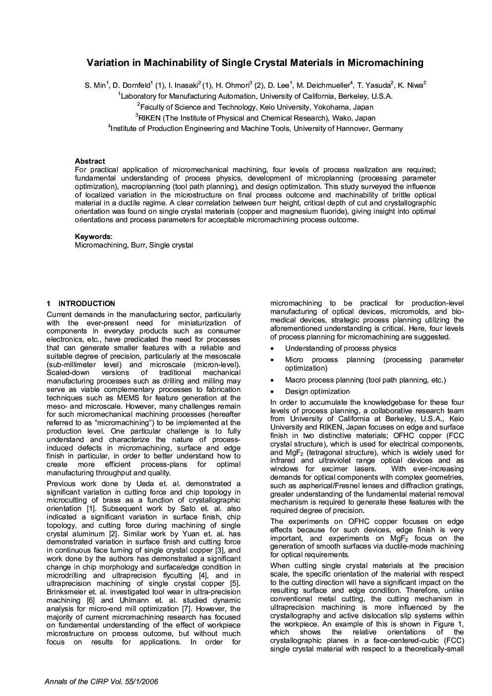 Variation in Machinability of Single Crystal Materials in Micromachining