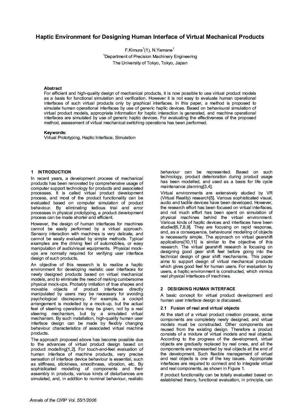 Haptic Environment for Designing Human Interface of Virtual Mechanical Products