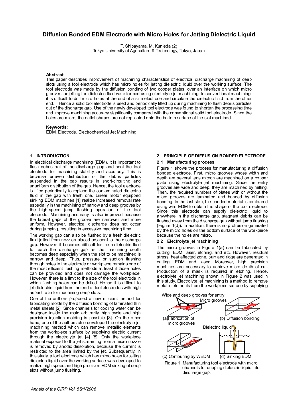 Diffusion Bonded EDM Electrode with Micro Holes for Jetting Dielectric Liquid