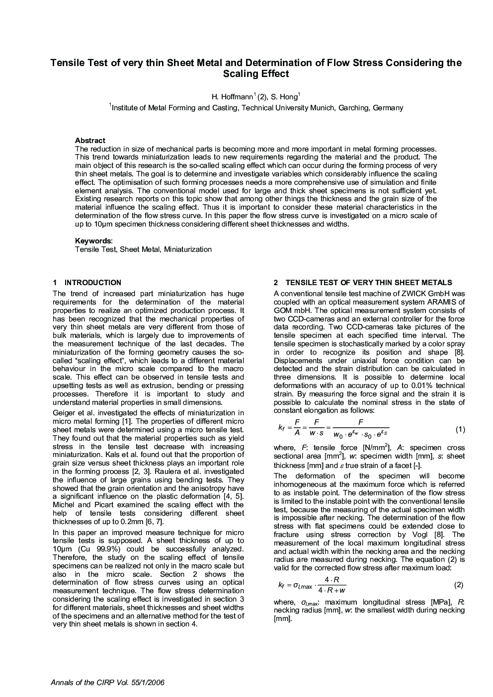 Tensile Test of very thin Sheet Metal and Determination of Flow Stress Considering the Scaling Effect