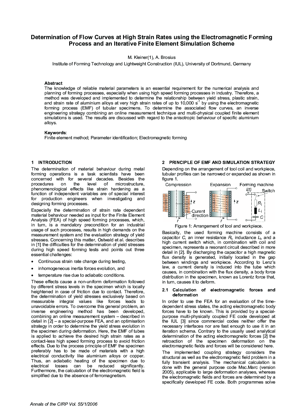 Determination of Flow Curves at High Strain Rates using the Electromagnetic Forming Process and an Iterative Finite Element Simulation Scheme