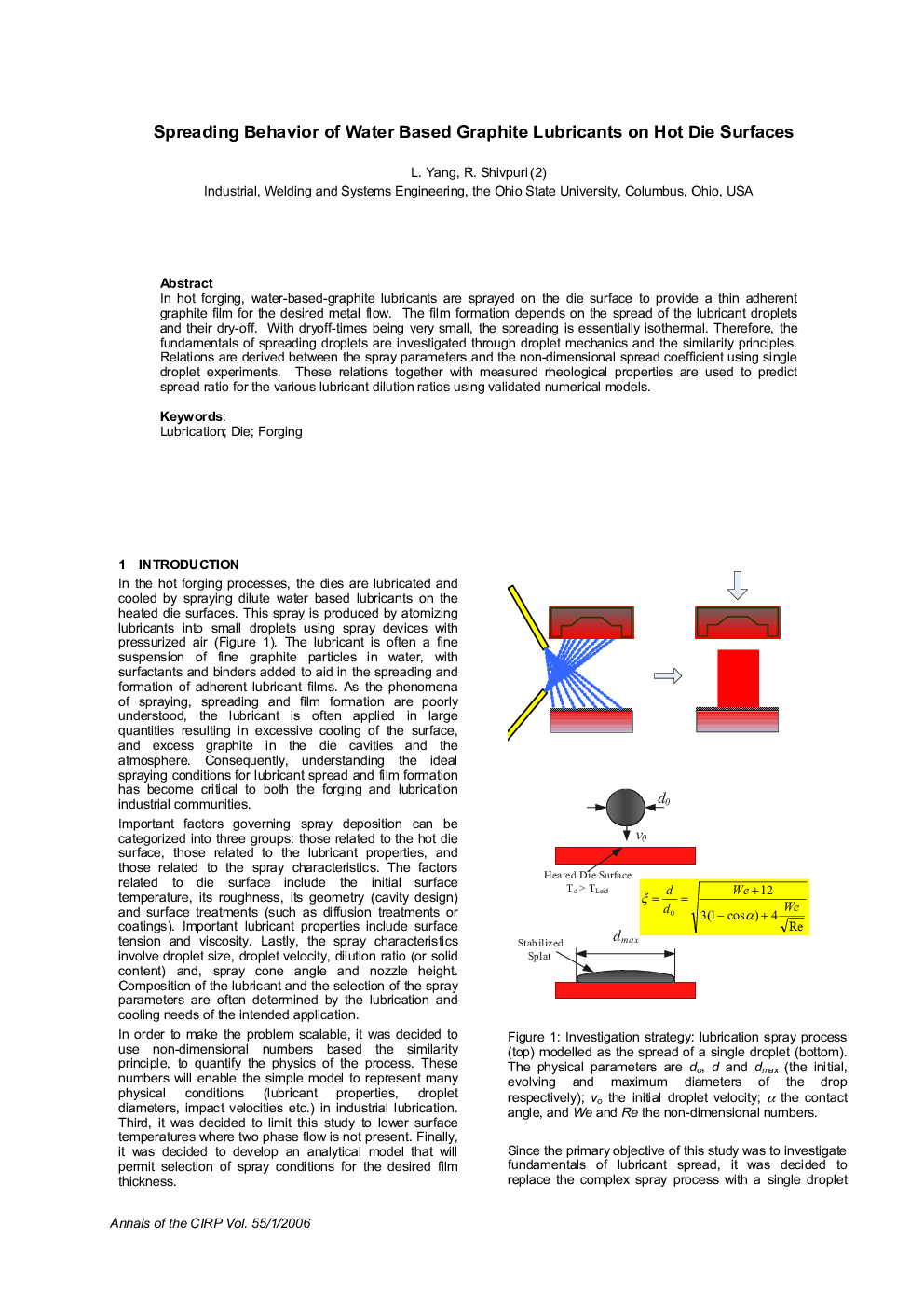 Spreading Behavior of Water Based Graphite Lubricants on Hot Die Surfaces