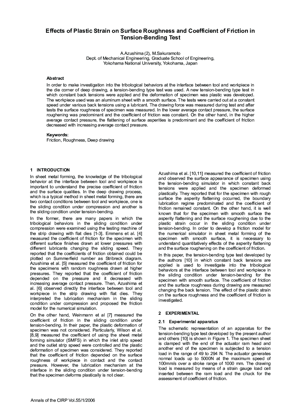 Effects of Plastic Strain on Surface Roughness and Coefficient of Friction in Tension-Bending Test