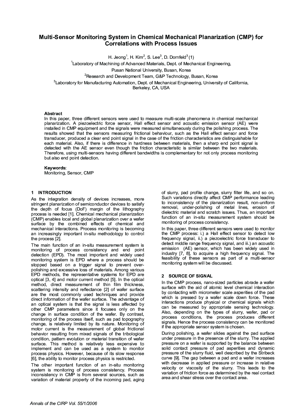 Multi-Sensor Monitoring System in Chemical Mechanical Planarization (CMP) for Correlations with Process Issues