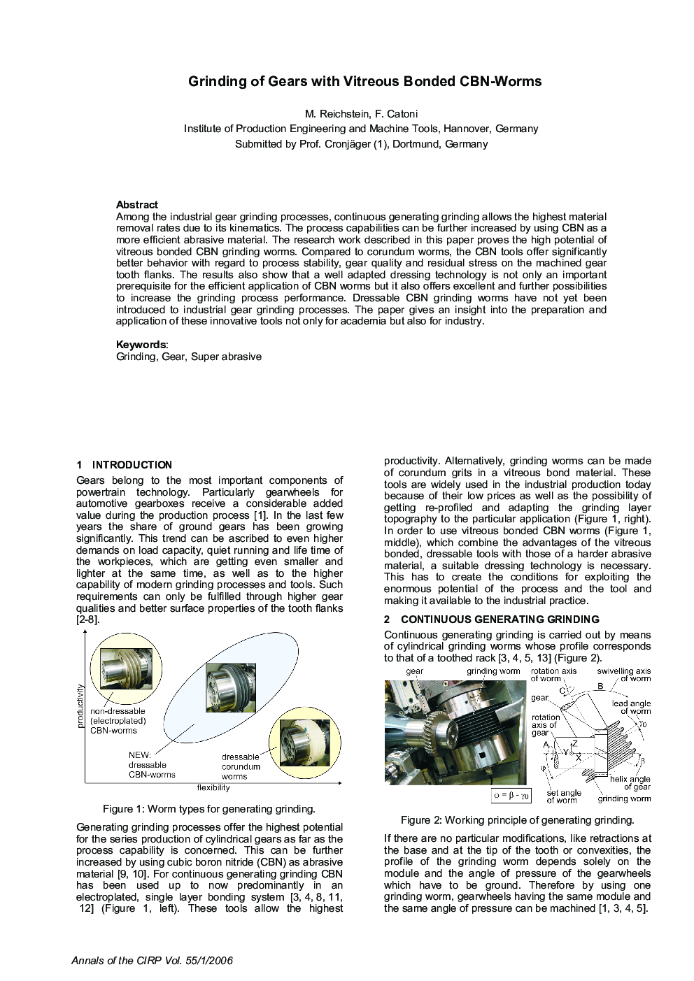 Grinding of Gears with Vitreous Bonded CBN-Worms