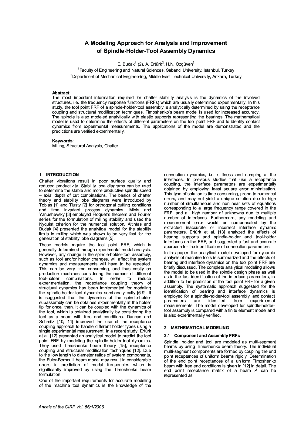 A Modeling Approach for Analysis and Improvement of Spindle-Holder-Tool Assembly Dynamics