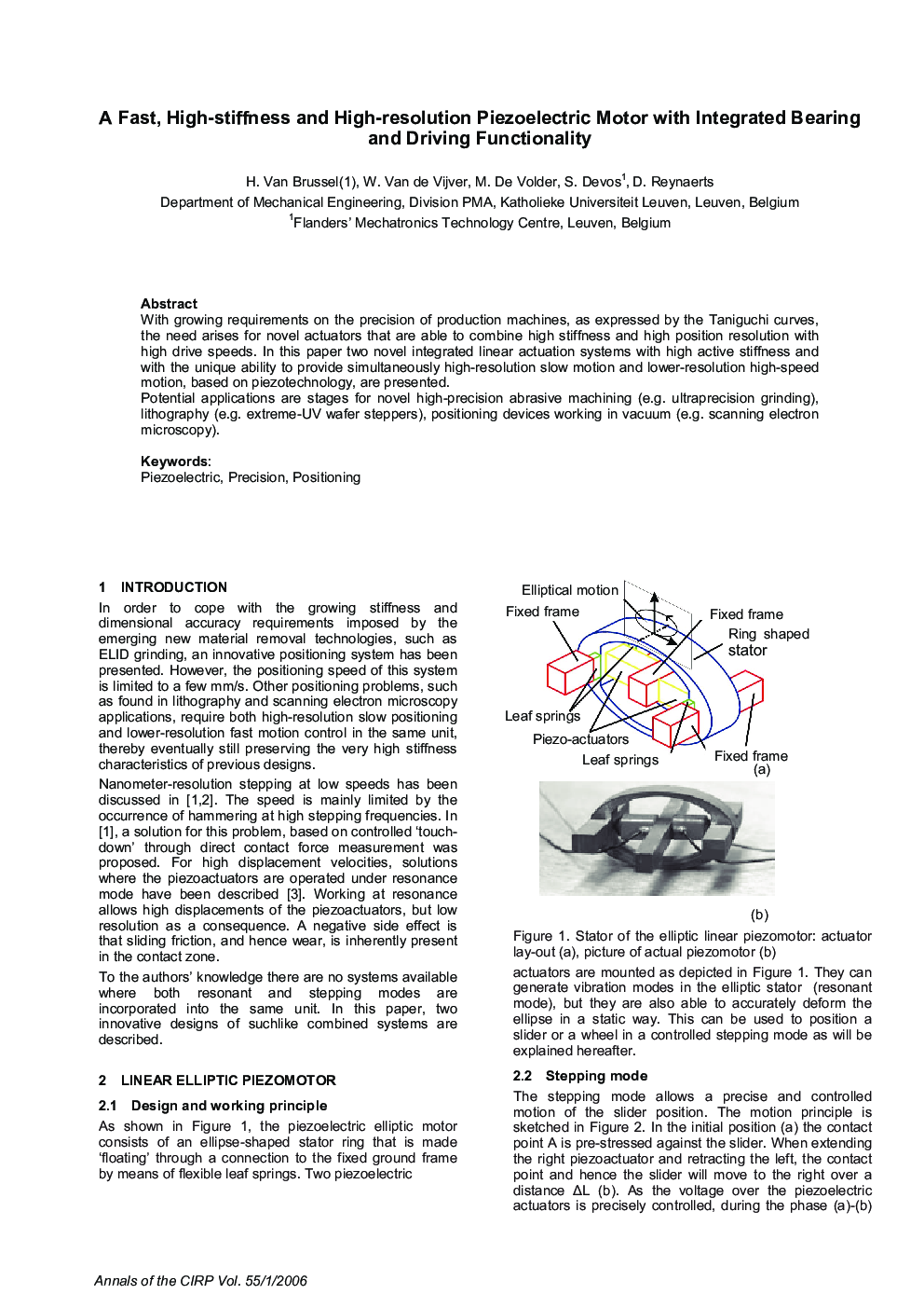 A Fast, High-stiffness and High-resolution Piezoelectric Motor with Integrated Bearing and Driving Functionality