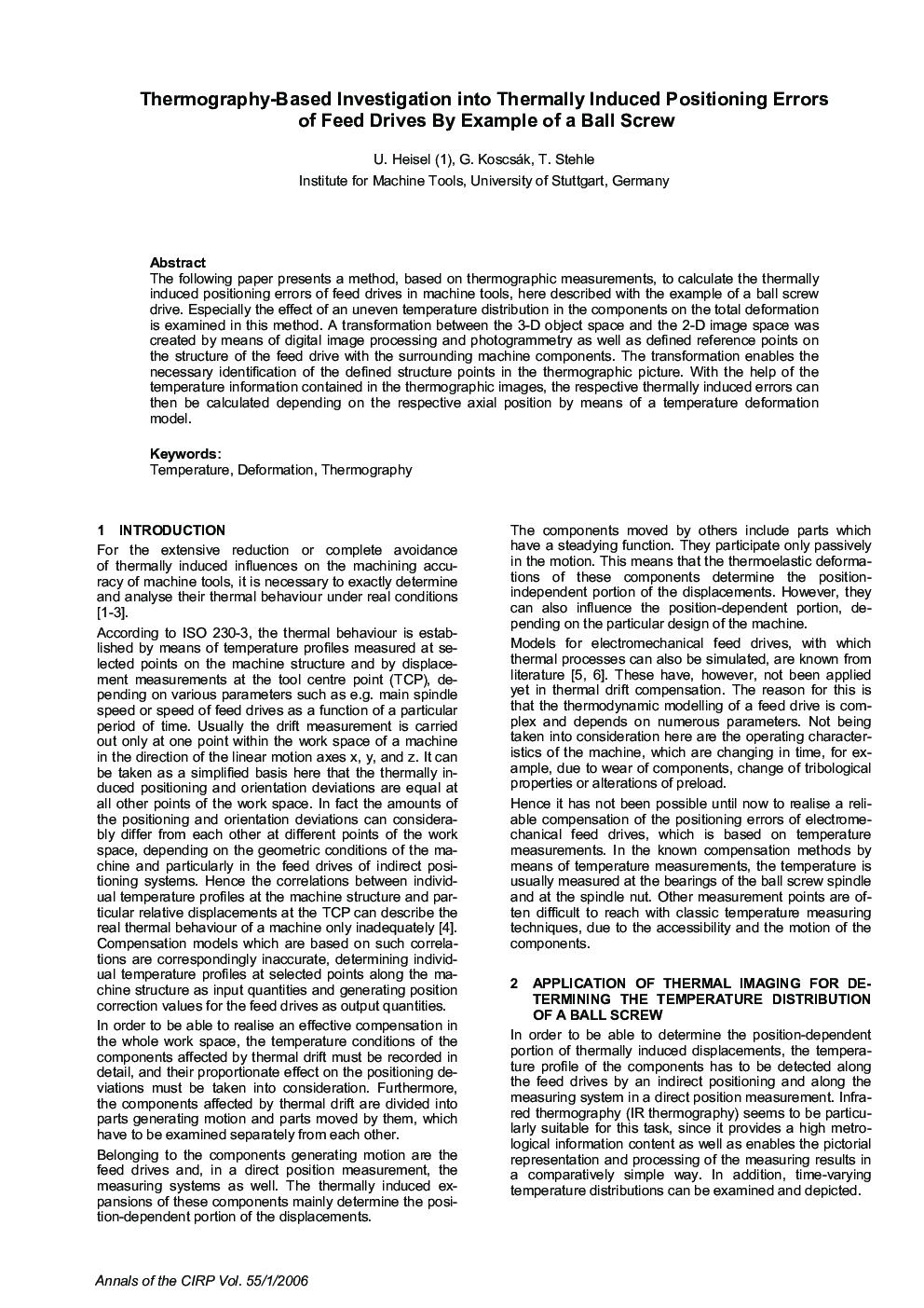 Thermography-Based Investigation into Thermally Induced Positioning Errors of Feed Drives By Example of a Ball Screw