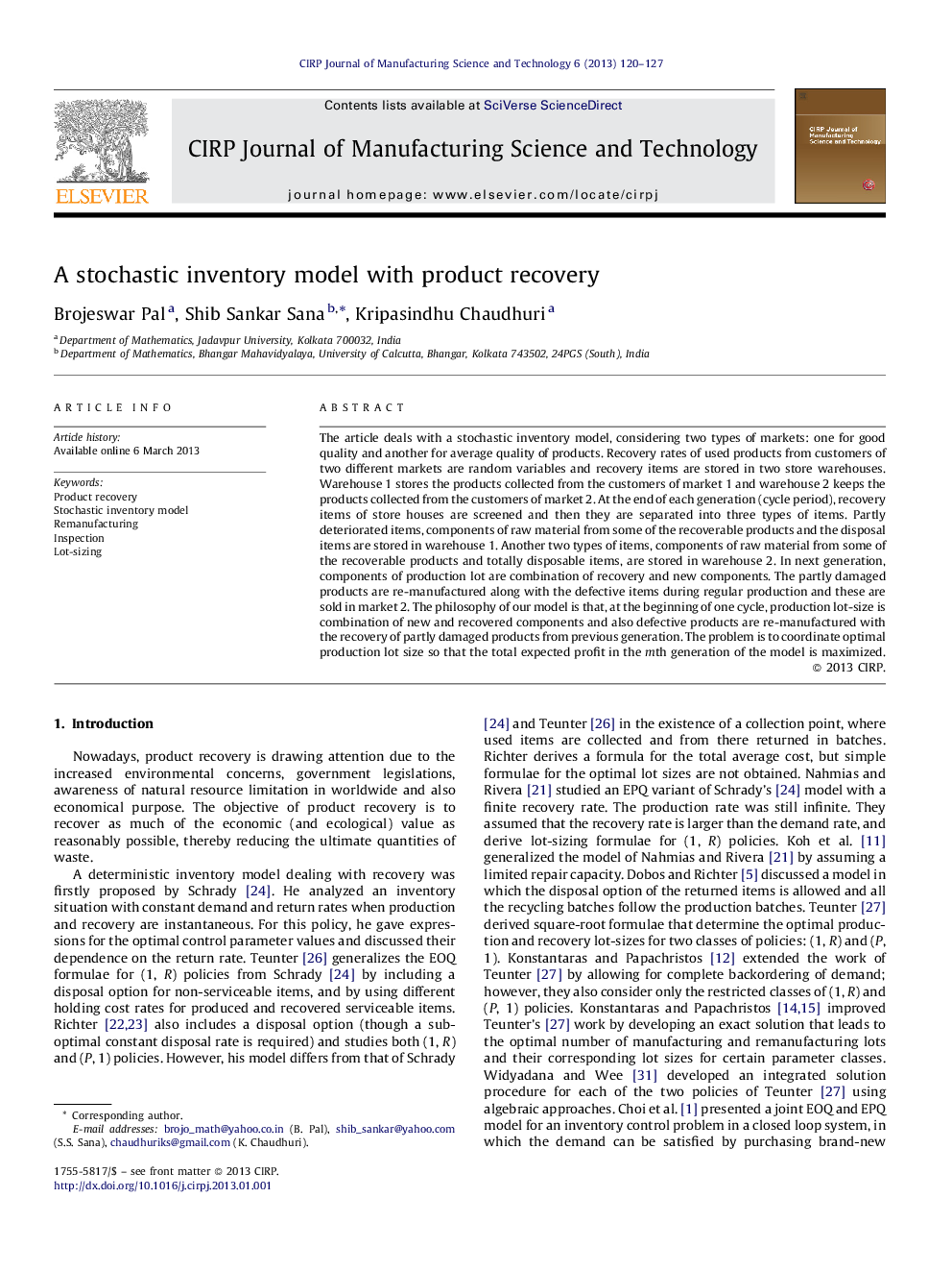 A stochastic inventory model with product recovery