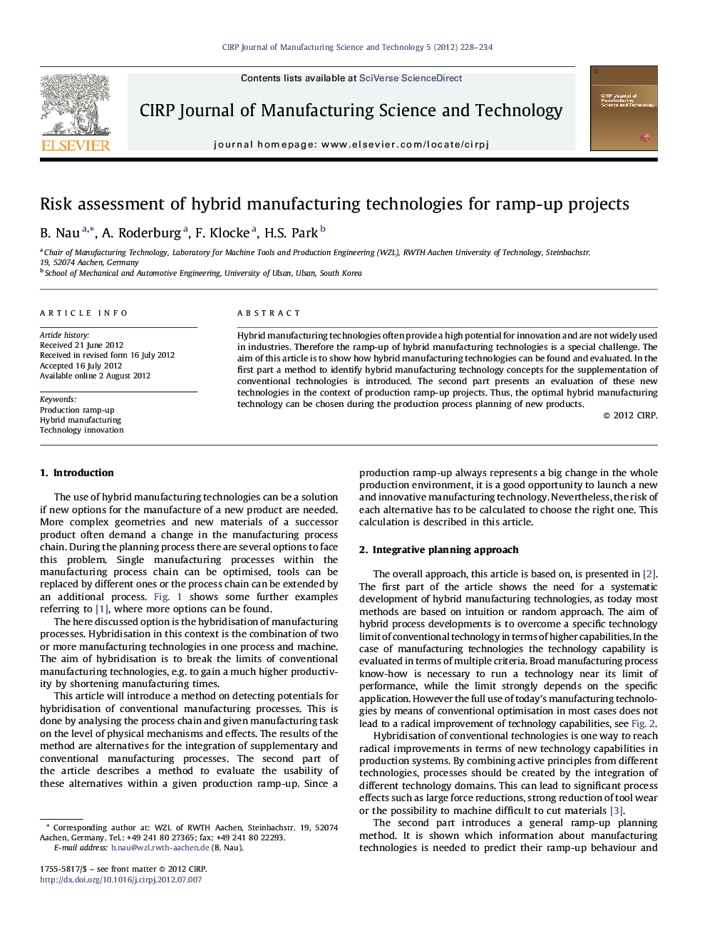 Risk assessment of hybrid manufacturing technologies for ramp-up projects