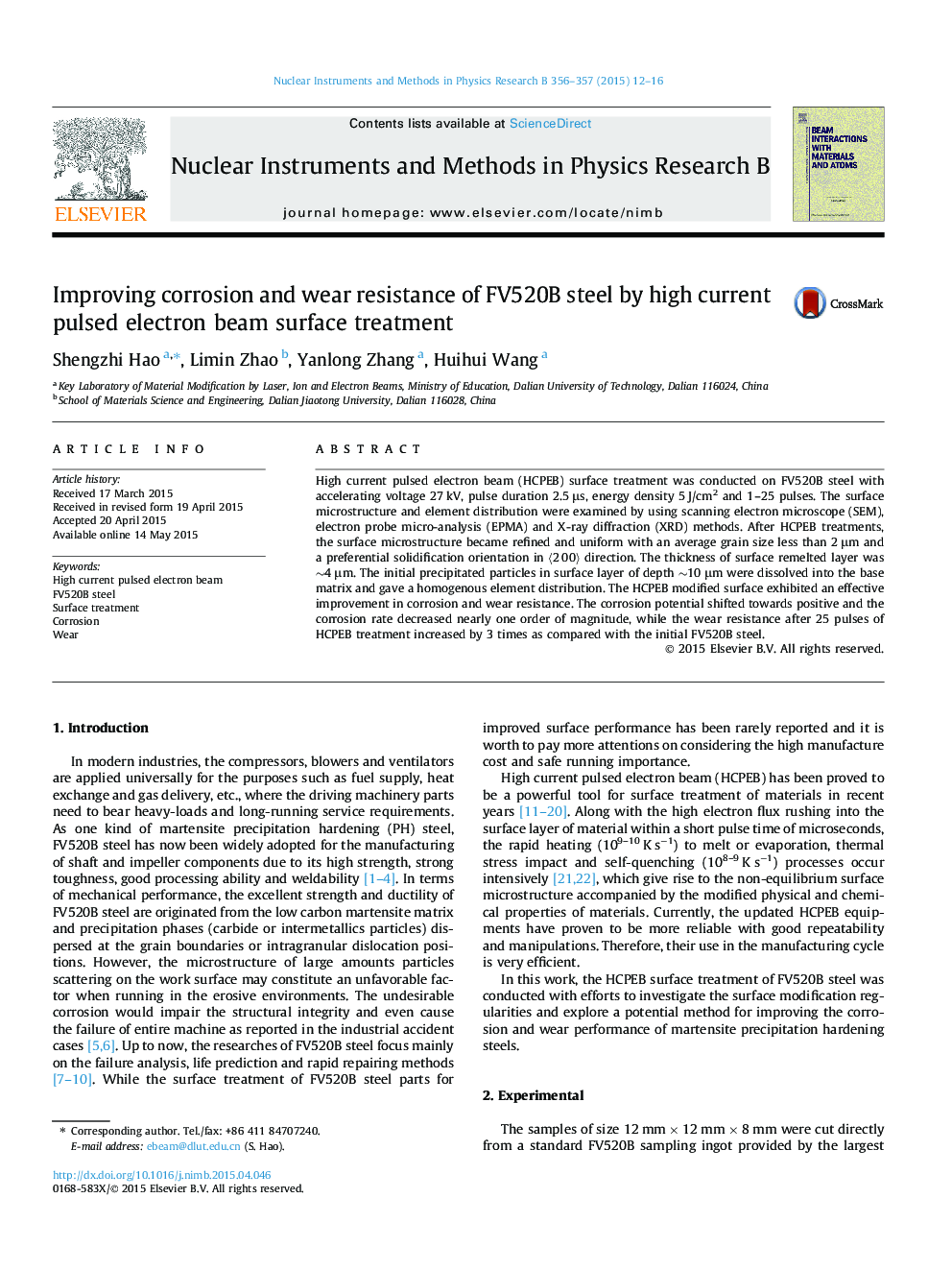 Improving corrosion and wear resistance of FV520B steel by high current pulsed electron beam surface treatment