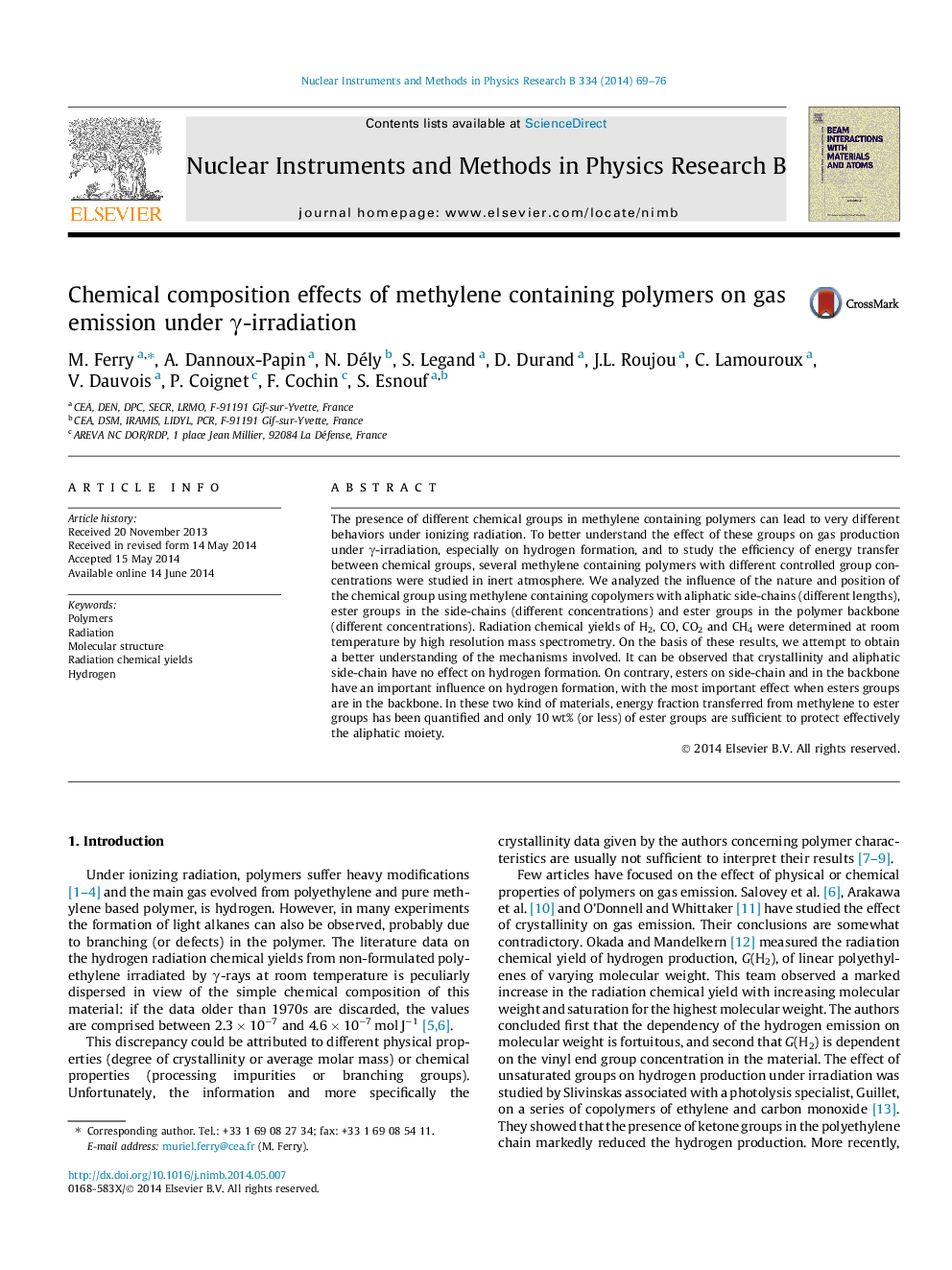 Chemical composition effects of methylene containing polymers on gas emission under γ-irradiation