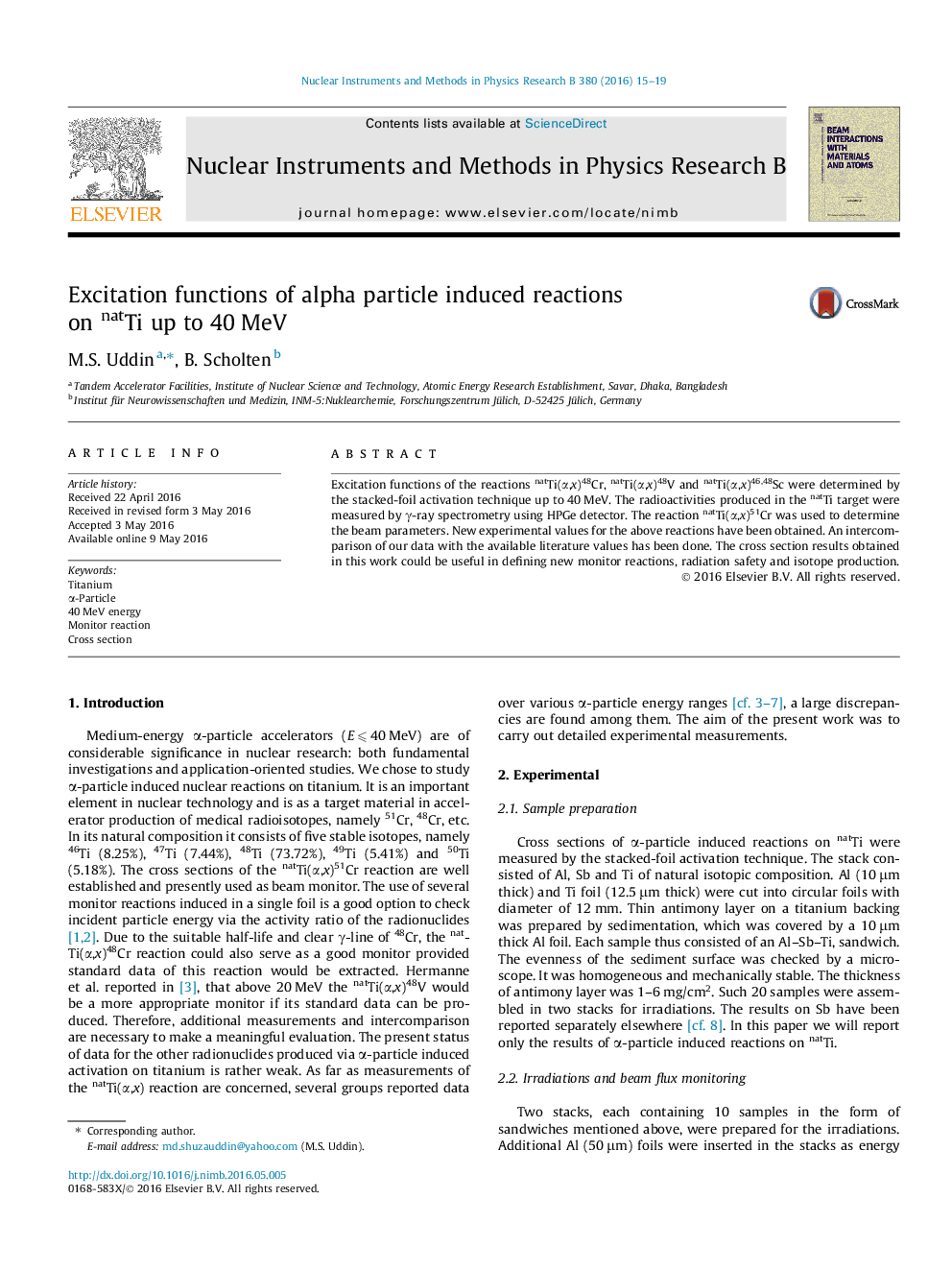 Excitation functions of alpha particle induced reactions on natTi up to 40 MeV