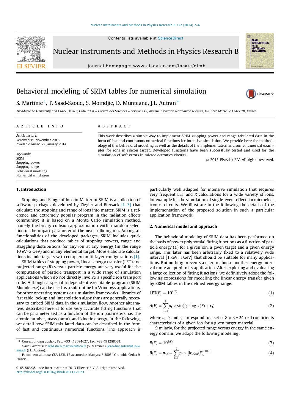 Behavioral modeling of SRIM tables for numerical simulation