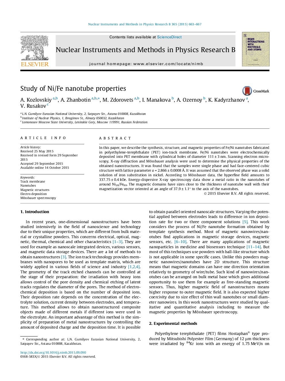 Study of Ni/Fe nanotube properties