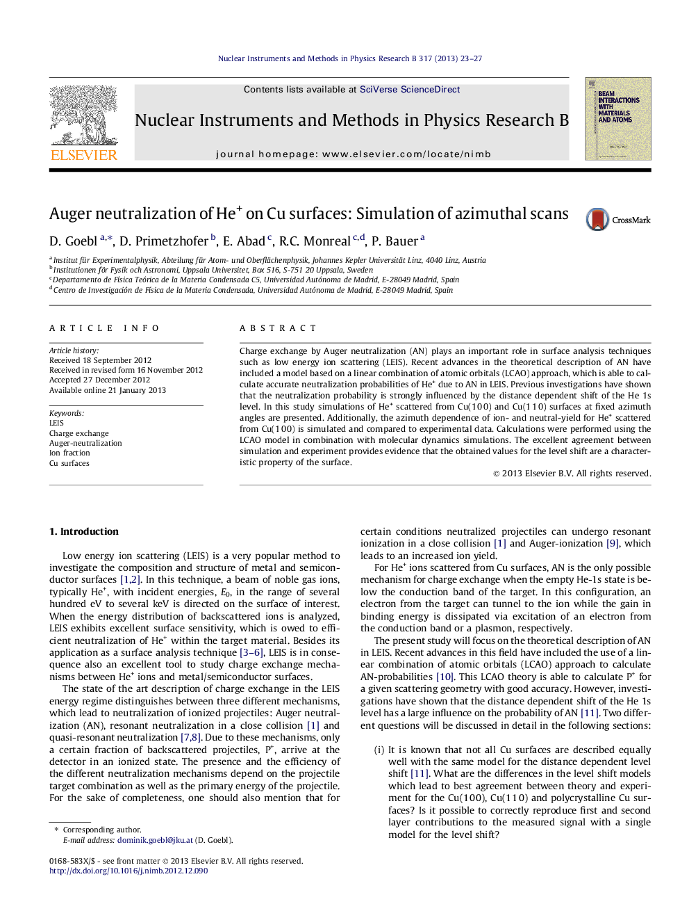 Auger neutralization of He+ on Cu surfaces: Simulation of azimuthal scans