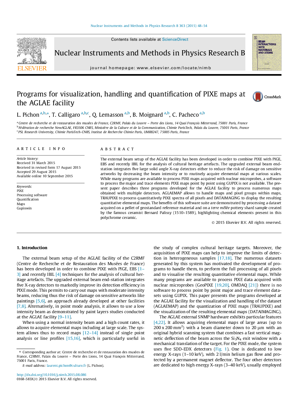 Programs for visualization, handling and quantification of PIXE maps at the AGLAE facility