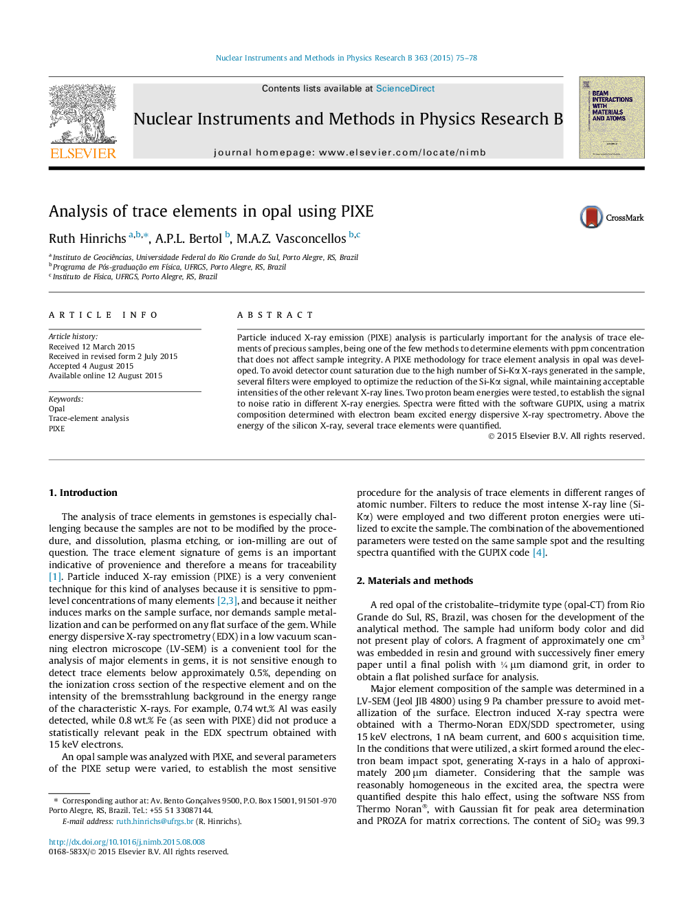 Analysis of trace elements in opal using PIXE