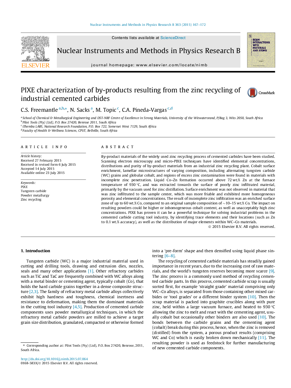 PIXE characterization of by-products resulting from the zinc recycling of industrial cemented carbides